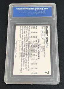 lot 149 image: Barry Bonds 1990 Collegiate Collection Graded 10 GEM-MT #7 at Arizona State - Rare gem baseball card