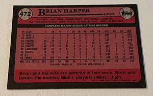 lot 159 image: Brian Harper Signed Card - Autographes on 1989 Topps #472, no COA but legit, Minnesota Twins Baseball Card