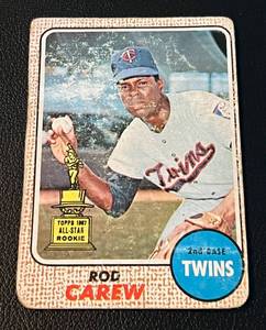 lot 168 image: Rod Carew Rookie Cup - 1968 Topps #80, poor conditio but awesome rare vintage card, Minnesota Twins Rookie Baseball