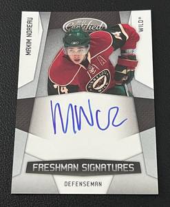 lot 349 image: Maxim Noreau Auto RC 1299 - 2010-11 Certified Freshman Signatures #178, numbered 04841299 Minnesota Wild Hockey Card
