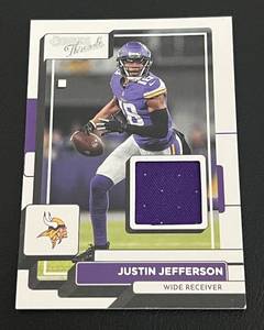 lot 252 image: Justin Jefferson Jersey Patch Card - 2022 Donruss Threads #TH-26 Minnesota Vikings Football Card
