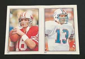 lot 255 image: Dan Marino RC Sticker Joe Montana 1985 Topps #282283
