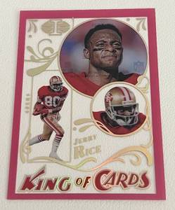 lot 275 image: Jerry Rice Acetate Insert 399 - 2022 Illusions #KC-14 King of Cards, numbered 376399, very rare football card