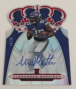 lot 277 image: Alexander Mattison RC Ruby Die Cut Auto 75 - Number 7175, #CR-28, very rare autorookiedie cut Minnesota Vikings Football Card