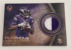 lot 278 image: Teddy Bridgewater Dual Color Patch 289 - 2015 Topps Valor #VP-TB numbered 91289 rare only 289 made Minnesota Vikings Football Card