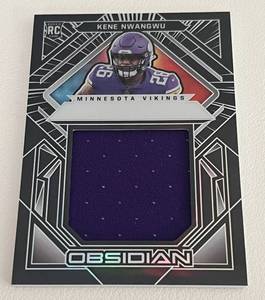 lot 282 image: Kene Nwangwu Jersey Relic RC 100 - 2021 Obsidian Volcanic #VM-KN numbered 004100 rare only 100 made, Minnesota Vikings Rookie Football Card