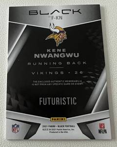 lot 302 image: Kene Nwangwu RC Jersey Relic 125 - 2021 Black Futuristic #F-KN numbered 049125 rare only 125 made Minnesota Vikings Rookie Football Card