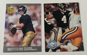 lot 308 image: Brett Favre 2 Card RC Lot - 1991 Fleer Ultra Draft Picks # 283  1991 Pro Set Platinum #290 Rookie Football Cards