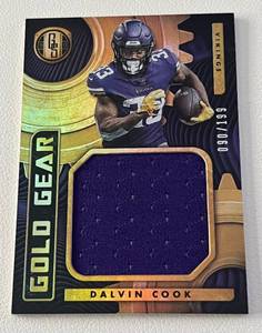 lot 316 image: Dalvin Cook Jumbo Relic 199 - 2019 Gold Standard Gold Gear #GG-28 numbered 090199 very rare only 199 made Minnesota Vikings Football Card
