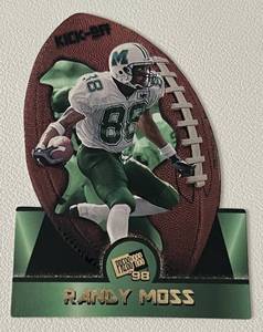 lot 336 image: Randy Moss RC Die Cut - 1998 Press Pass Kick-Off #5 Minnesota Vikings Rookie Football Card