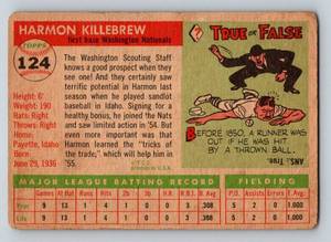Harmon Killebrew RC - 1955 Topps #124 Vintage Minnesota Twins Rookie Baseball Card