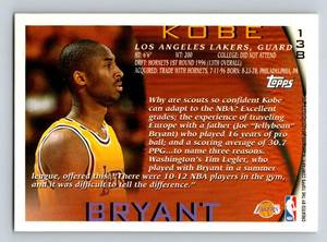 lot 2 image: Kobe Bryant RC - 1996 Topps #138, rare solid card with good centering and corners Rookie Basketball Card