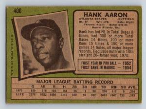 lot 7 image: Hank Aaron 1971 Topps #400 Vintage Baseball Card