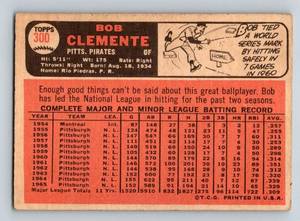 lot 9 image: Roberto Clemente 1966 Topps #300 Vintage Baseball Card