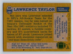 lot 15A image: Lawrence Taylor RC - 1982 Topps # 434 Rookie Vintage Football Card
