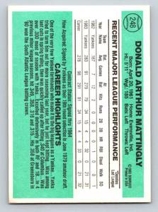 lot 18 image: Don Mattingly RC - 1984 Donruss # 248 Vintage Rookie Baseball Card