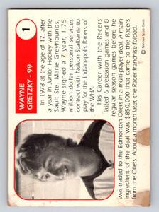 lot 19A image: Wayne Gretzky Minor League Card - 1978 National Sports Cards #1 Indianapolis Racers Vintage Hockey Card