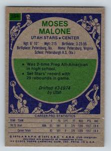 lot 21 image: Moses Malone RC 1975 Topps #254 Vintage Rookie Basketball Card