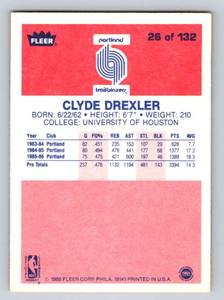 lot 25 image: 1986 Fleer Clyde Drexler RC #26 Vintage Rookie Basketball Card