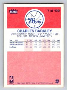 lot 26 image: 1986 Fleer Charles Barkley RC #7 Rookie Vintage Basketball Card