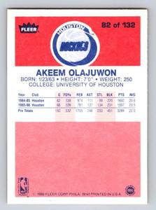 lot 29 image: 1986 Fleer Akeem Olajuwon RC #82 Rookie Vintage Basketball Card