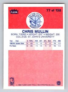 lot 30 image: 1986 Fleer Chris Mullin RC #77 Vintage Rookie Basketball Card