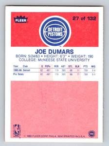lot 33 image: 1986 Fleer Joe Dumars RC #27 Rookie Vintage Basketball Card
