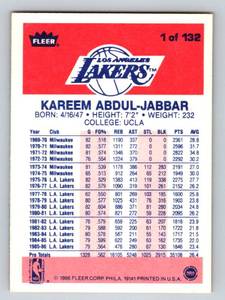 lot 34 image: 1986 Fleer Kareem Abdul-Jabbar #1 Vintage Basketball Card