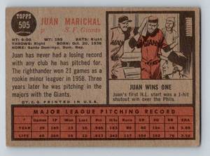 lot 37 image: 1962 Topps Juan Marichal 2nd Year #05 Vintage Baseball Card