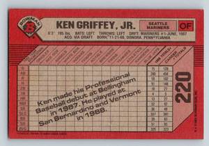 lot 63 image: Ken Griffey Jr RC - 1989 Bowman #220 Rookie Baseball Card