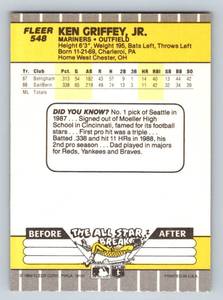 lot 64 image: Ken Griffey Jr. RC 1989 Fleer #548 Rookie Vintage Baseball Card