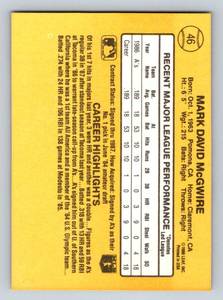 lot 71 image: Mark McGwire RC - 1987 Donruss Rated Rookie # 46 Vintage Baseball Card