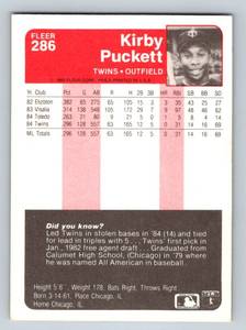 lot 72 image: Kirby Puckett RC - 1985 Fleer #286 Minnesota Twins Rookie Vintage Baseball Card