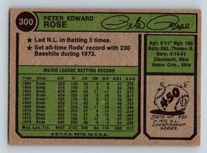 lot 92 image: Pete Rose 1974 Topps # 300 Vintage Baseball Card