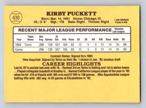 lot 97 image: Kirby Puckett RC - 1985 Donruss # 438 Minnesota Twins Rookie Vintage  Baseball Card