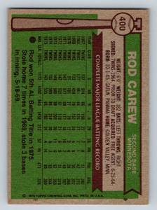 lot 104 image: Rod Carew 1976 Topps #400 Vintage Minnesota Twins Baseball Card