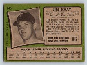 lot 105 image: Jim Kaat 1971 Topps # 245 Vintage Minnesota Twins Baseball Card