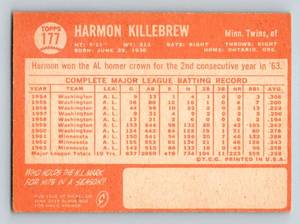 lot 124 image: Harmon Killebrew 1964 Topps #177 Vintage Baseball Card Minnesota Twins