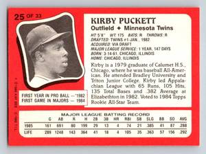 lot 125 image: Kirby Puckett RC - 1986 Kaybee Toys Young Super stars #25 Rare Rookie Minnesota Twins Baseball Card