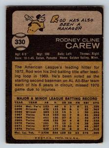 lot 126 image: Rod Carew 1973 Topps #330 Vintage Minnesota Twins Baseball Card