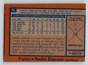 lot 150 image: Andre Dawson Rookie Cup - 1978 Topps # 72 Vintage Baseball Card