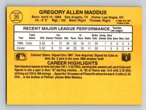 lot 152 image: Greg Maddux RC - 1987 Donruss Rated Rookie # 36 Vintage Baseball Card