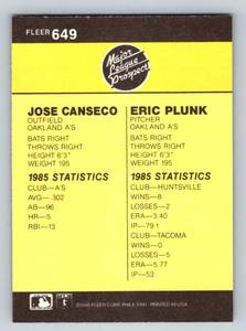 lot 162 image: Jose Canseco RC - 1986 Fleer #649 Vintage Rookie Baseball Card