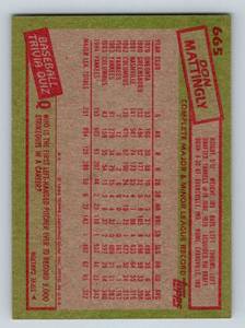 lot 164 image: Don Mattingly 2nd Year Card - 1985 Topps #665 Vintage Baseball Card