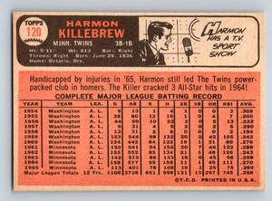 lot 165 image: Harmon Killebrew 1966 Topps #120 Vintage Baseball Card Minnesota Twins