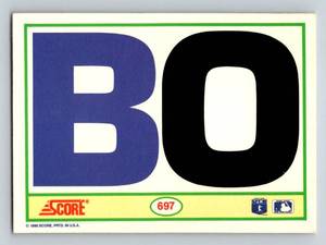 lot 172 image: Bo Jackson 1990 Score #697 Iconic Bo Knows Shoulder Pads  Bat Baseball Card