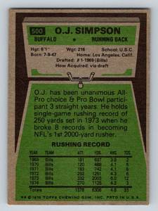 lot 247 image: OJ Simpson 1975 Topps # 500 Vintage Football Card