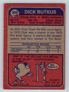lot 254 image: Dick Butkus 1973 Topps #300 Vintage Football Card