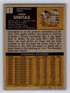 lot 261 image: 1971 Topps John Unitas #1 Vintage Football Card