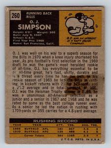 lot 301 image: OJ Simpson 2nd Year Card - 1971 Topps #260 Vintage Football Card